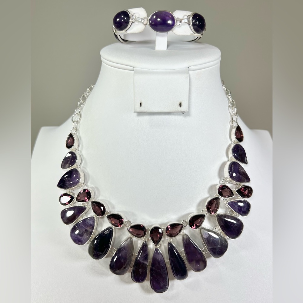 Amethyst 925 Large Gemstone Necklace & Bracelet
